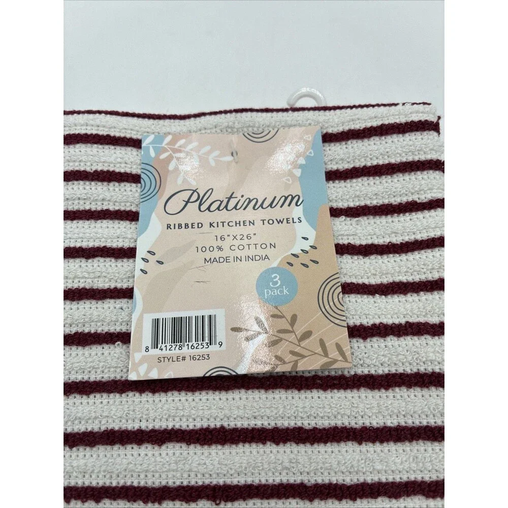 PANTRY KITCHEN TOWELS 3 pack cranberry and white 16 X 26 100% COTTON
